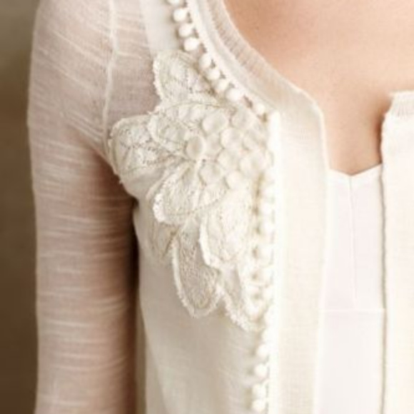 ANTHROPOLOGIE NWT BLACK POM-POM FRINGE CARDIGAN - Picture 4 of 8